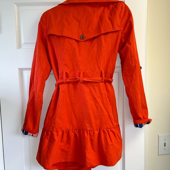 Tulle Orange Red Ruffle Trench Coat with Belt Size Medium - Picture 4 of 6